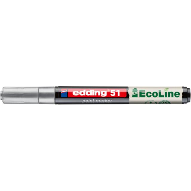 Marker cu vopsea pe baza de apa edding Ecoline 51, corp din plastic reciclat, varf rotund, 1-2 mm, argintiu