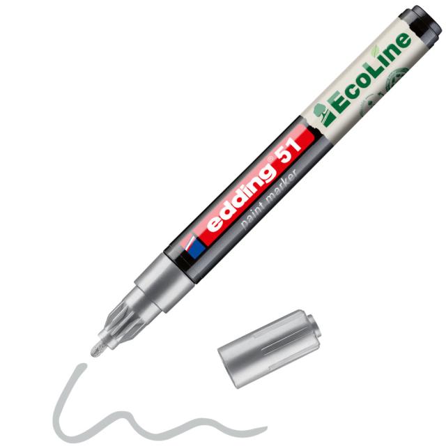 Marker cu vopsea pe baza de apa edding Ecoline 51, corp din plastic reciclat, varf rotund, 1-2 mm, argintiu