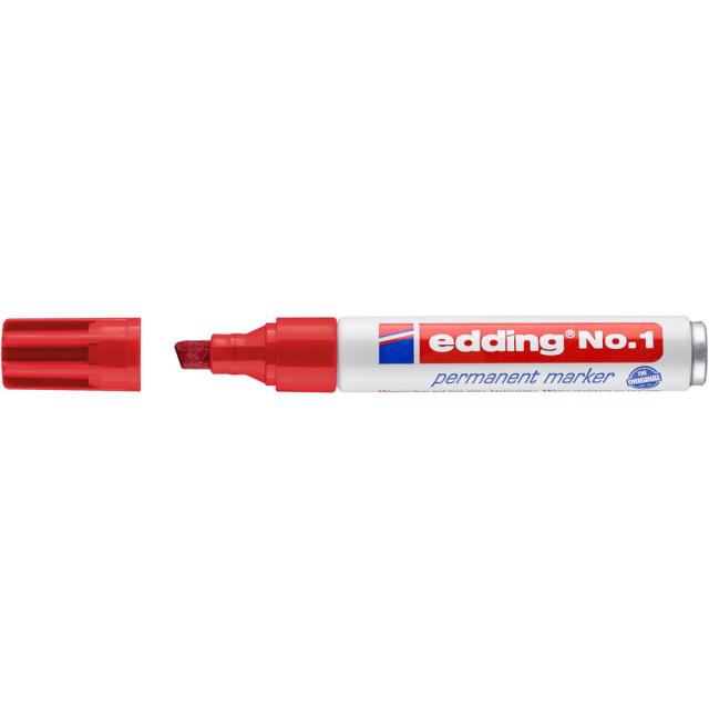Marker permanent edding No. 1, corp metalic, varf tesit, 1-5 mm, rosu