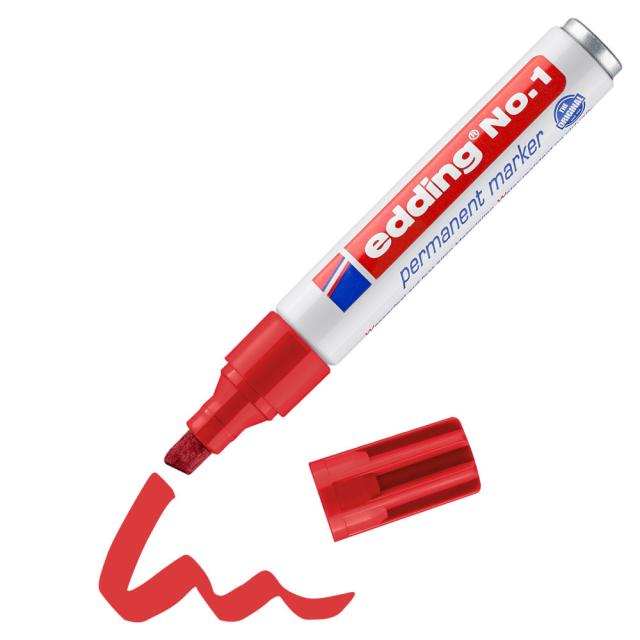 Marker permanent edding No. 1, corp metalic, varf tesit, 1-5 mm, rosu