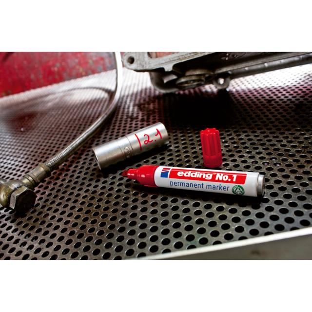 Marker permanent edding No. 1, corp metalic, varf tesit, 1-5 mm, rosu