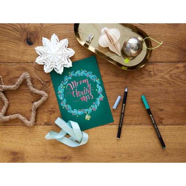 Set markere pensula Edding 1340, 4 culori, varf flexibil 1-6 mm, pentru scriere si desen