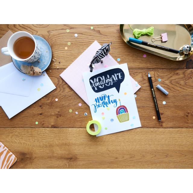 Set markere pensula Edding 1340, 4 culori, varf flexibil 1-6 mm, pentru scriere si desen