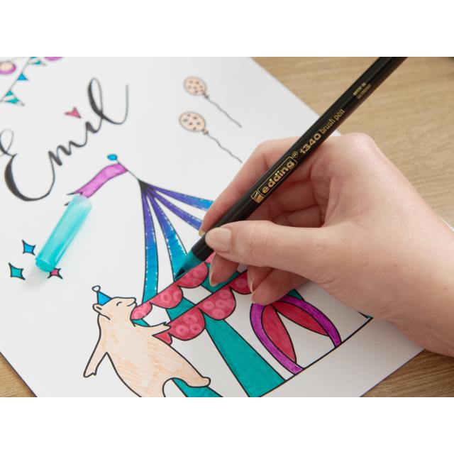 Set felicitari Edding Colour Happy, 9+2 piese, culori vii si metalice, include taguri cadou si mixer pensule 