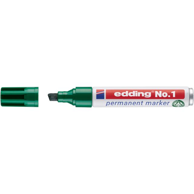 Marker permanent edding No. 1, corp din aluminiu reciclat, varf tesit, 1-5 mm, verde