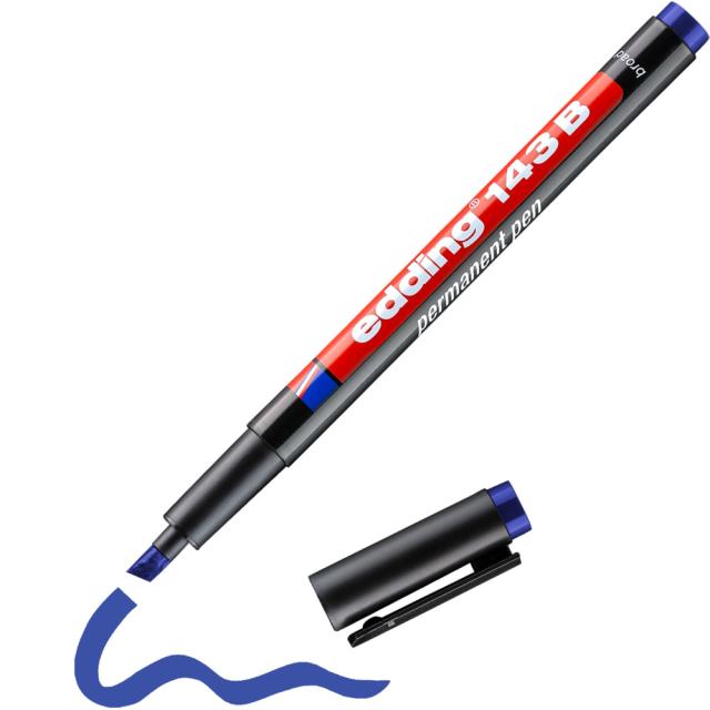 Marker permanent edding 143 B, corp plastic, varf tesit, 1-3 mm, albastru