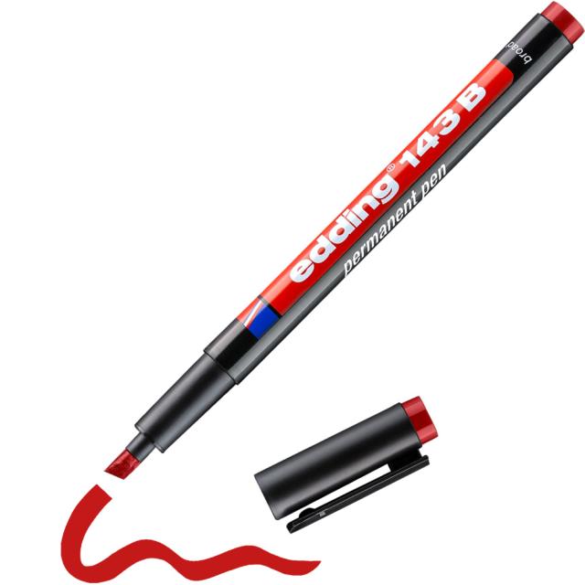 Marker permanent edding 143 B, corp plastic, varf tesit, 1-3 mm, rosu