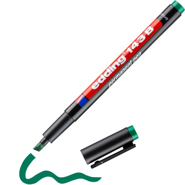 Marker permanent edding 143 B, corp din plastic, varf tesit, 1-3 mm, verde