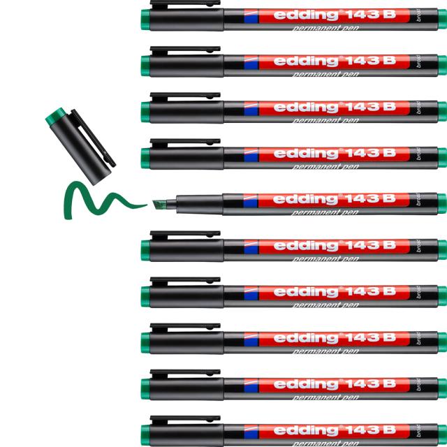Marker permanent edding 143 B, corp din plastic, varf tesit, 1-3 mm, verde