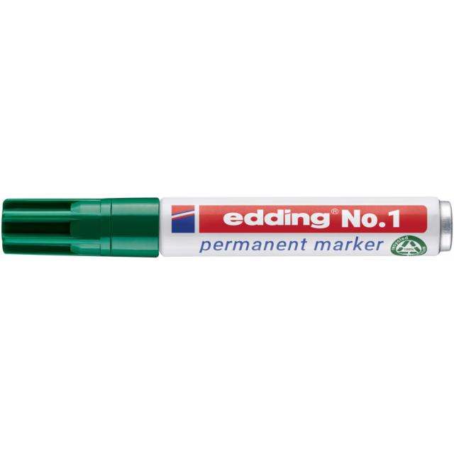 Marker permanent edding No. 1, corp din aluminiu reciclat, varf tesit, 1-5 mm, verde