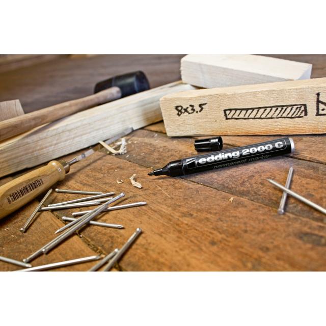 Marker permanent Edding 2000C, corp metalic, varf rotund, 1.5-3 mm, negru