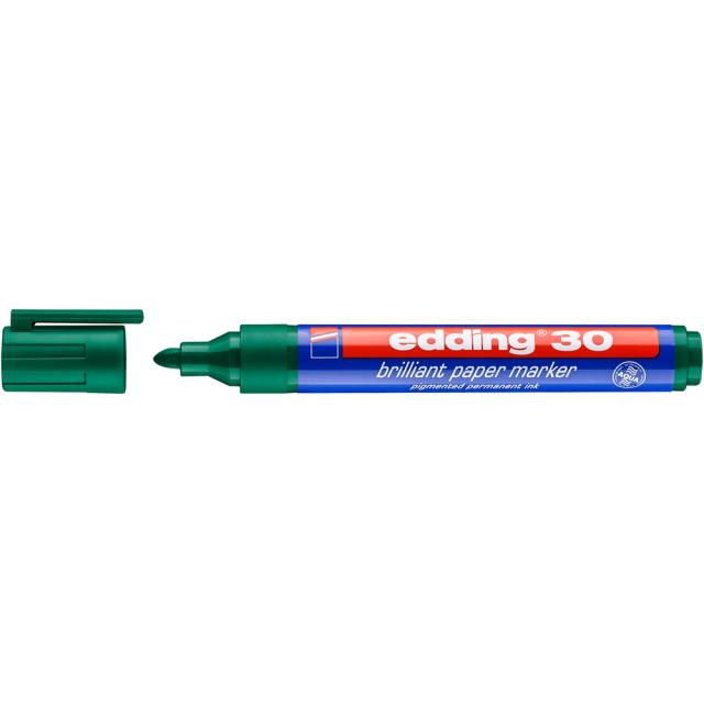 Marker permanent edding 30, corp din plastic reciclabil, varf rotund, 1.5-3 mm, verde