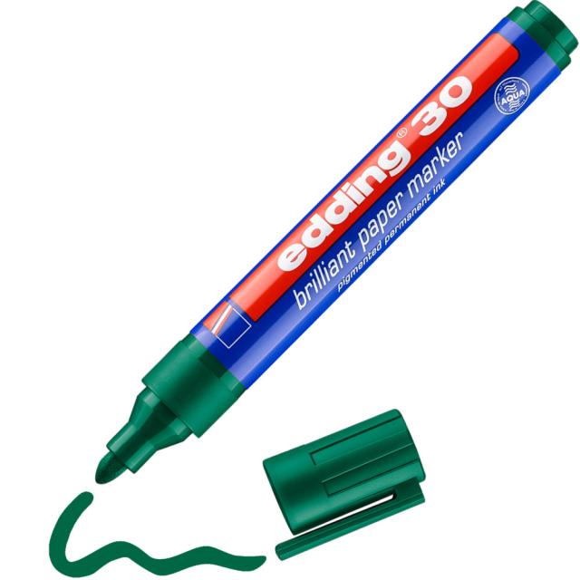 Marker permanent edding 30, corp din plastic reciclabil, varf rotund, 1.5-3 mm, verde