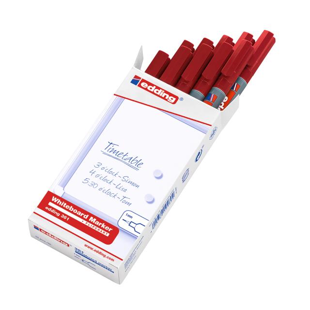 Marker Edding 361 pentru tabla, corp plastic, varf 1mm, rosu
