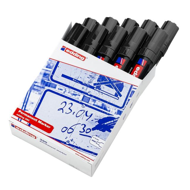 Marker permanent Edding 390, corp plastic, varf retezat 4-12 mm, negru