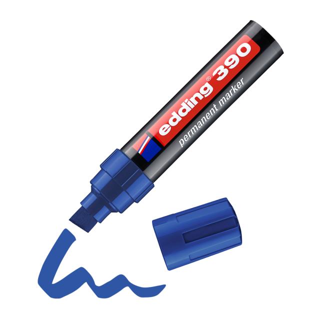 Marker permanent Edding 390, corp plastic, varf retezat 4-12 mm, albastru