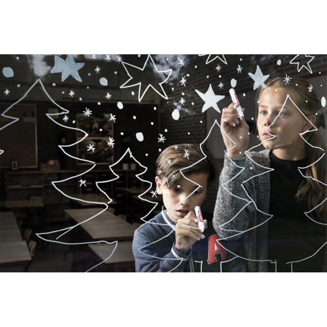 Marker pentru sticla Edding 4090, creta lichida pe baza de apa, varf retezat, 4-15 mm, albastru