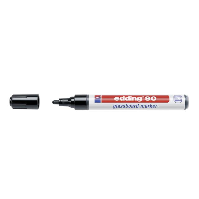 Marker Edding 90 pentru suprafete din sticla, varf 2-3 mm, negru