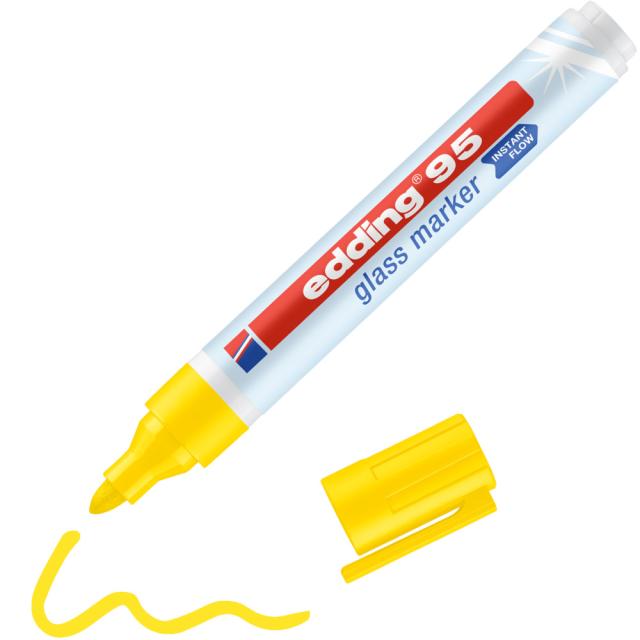 Marker pentru sticla edding 95, corp plastic, varf rotund, 1.5-3 mm, galben