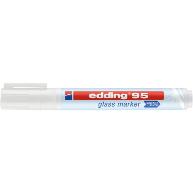 Marker pentru sticla edding 95, corp din plastic, varf rotund, 1.5-3 mm, alb