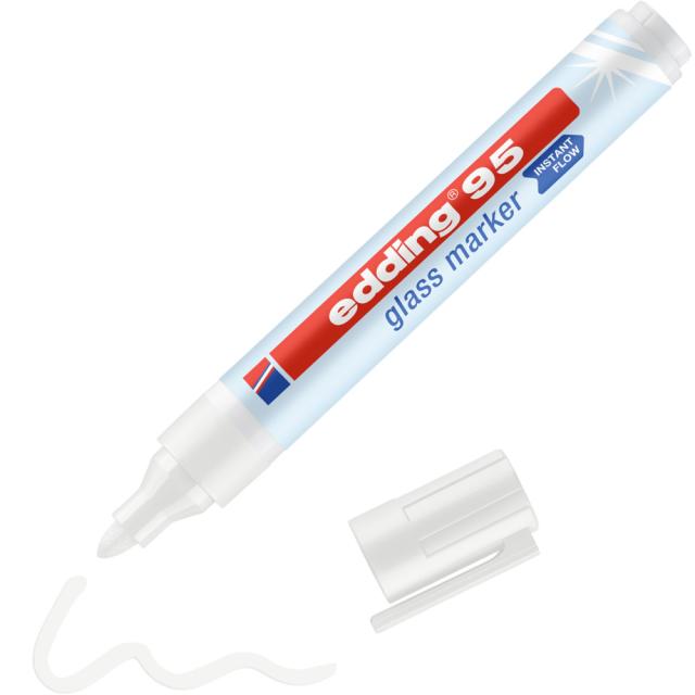 Marker pentru sticla edding 95, corp din plastic, varf rotund, 1.5-3 mm, alb