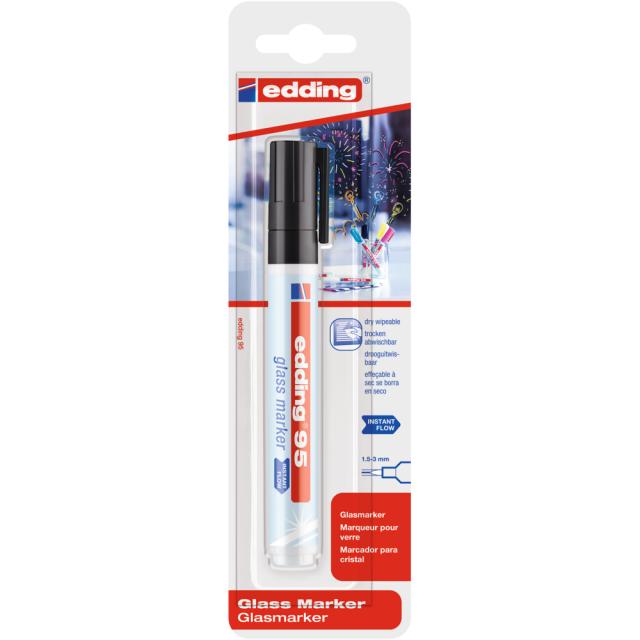 Marker pentru sticla Edding 95, varf rotund, 1.5-3 mm, negru