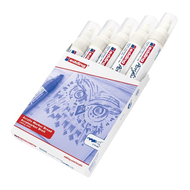 Marker acrilic, Edding 5000, varf tesit 5-10 mm, alb