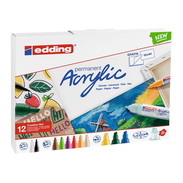 Set creativ Edding, markere acrilice, 12 bucati/set