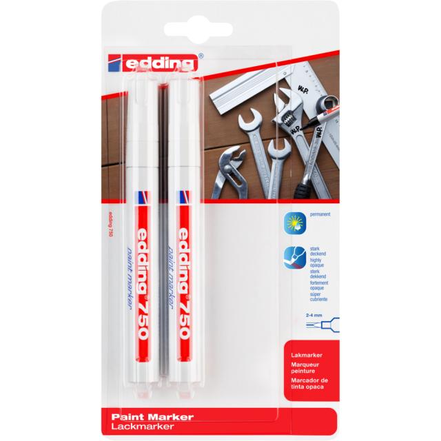 Marker Edding 750, cu vopsea corp metalic, varf 2-4 mm, alb