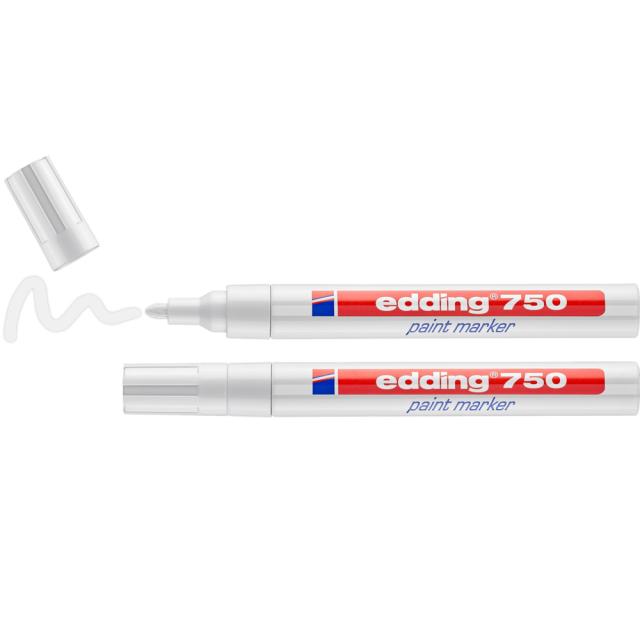 Marker Edding 750, cu vopsea corp metalic, varf 2-4 mm, alb