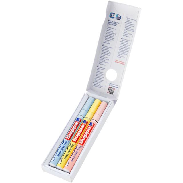 Marker cu vopsea edding 751, corp metalic, varf rotund, 1-2 mm, set 3 culori pastel - galben, roz, albastru