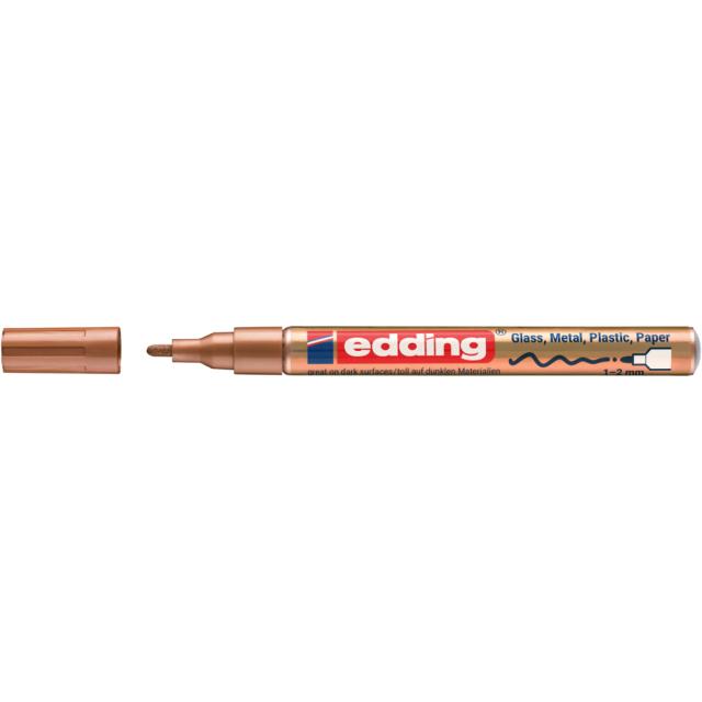 Marker cu vopsea Edding 751, varf rotund, 1-2 mm, cupru metalic, rezistent la apa