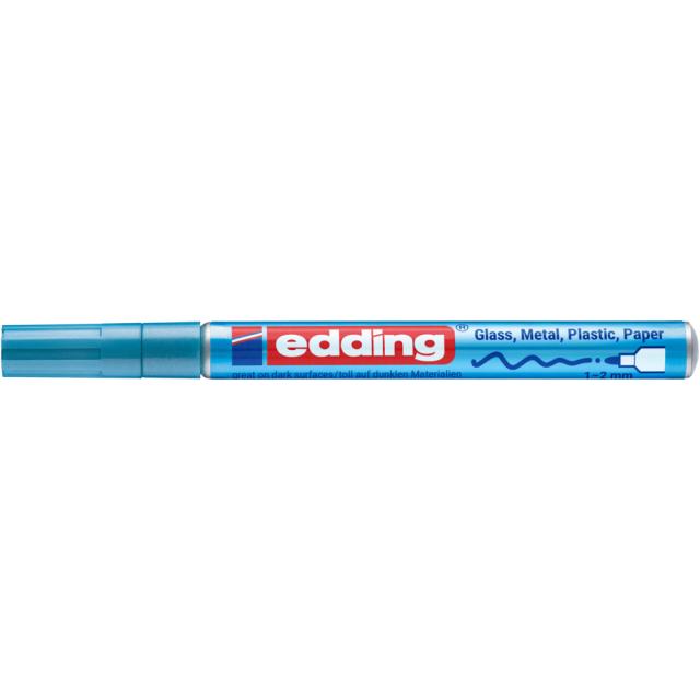 Marker cu vopsea Edding 751, varf rotund 1-2 mm, albastru metalic, rezistent la apa