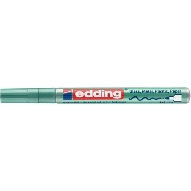 Marker cu vopsea Edding 751, verde metalic, varf rotund, 1-2 mm, rezistent la apa