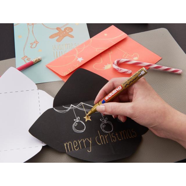 Marker cu vopsea Edding 751, verde metalic, varf rotund, 1-2 mm, rezistent la apa