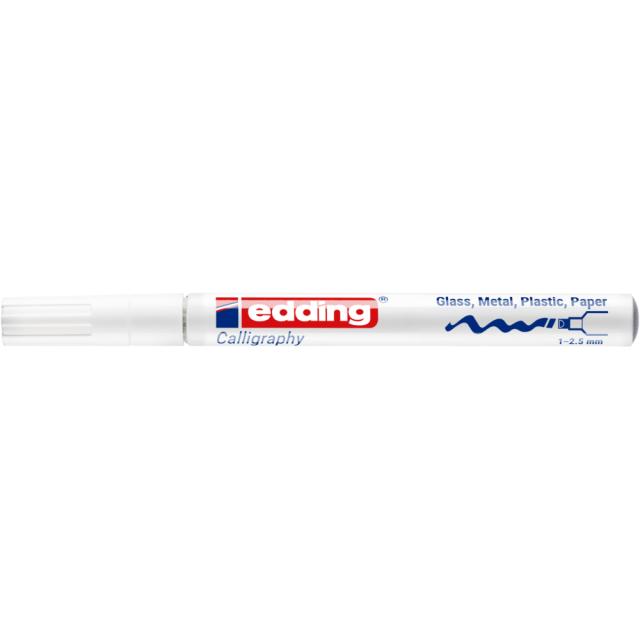 Marker cu vopsea Edding 753, varf caligrafic, 1-2.5 mm, alb