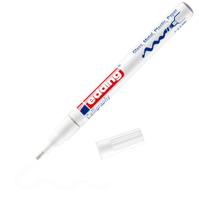 Marker cu vopsea Edding 753, varf caligrafic, 1-2.5 mm, alb