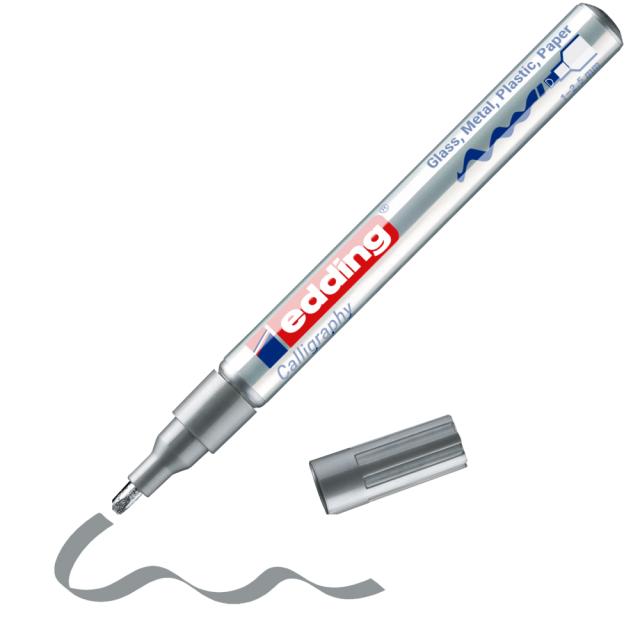 Marker cu vopsea Edding 753, vopsea lucioasa, caligrafie, varf 1-2.5 mm, argintiu