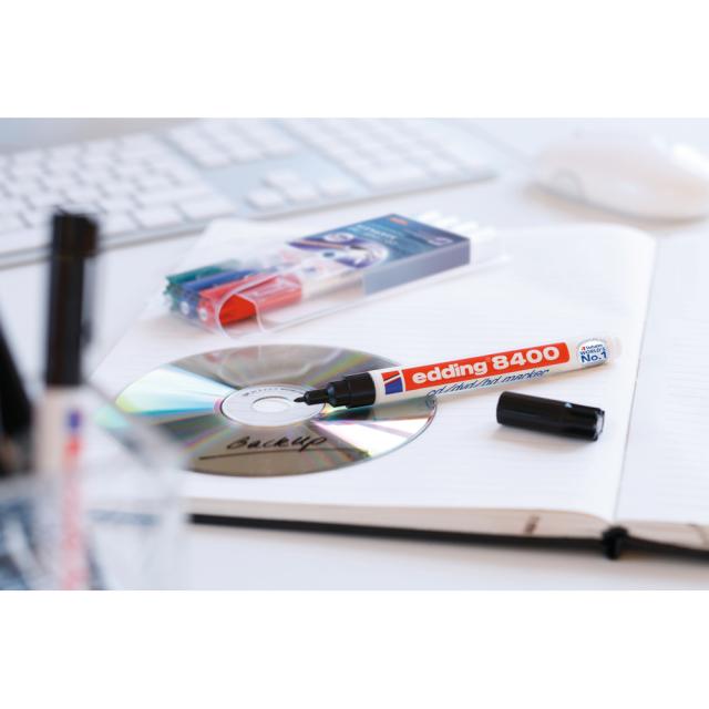 Marker permanent Edding 8400, pentru CD/DVD/BD, corp plastic, varf rotund, 0.75 mm, rosu