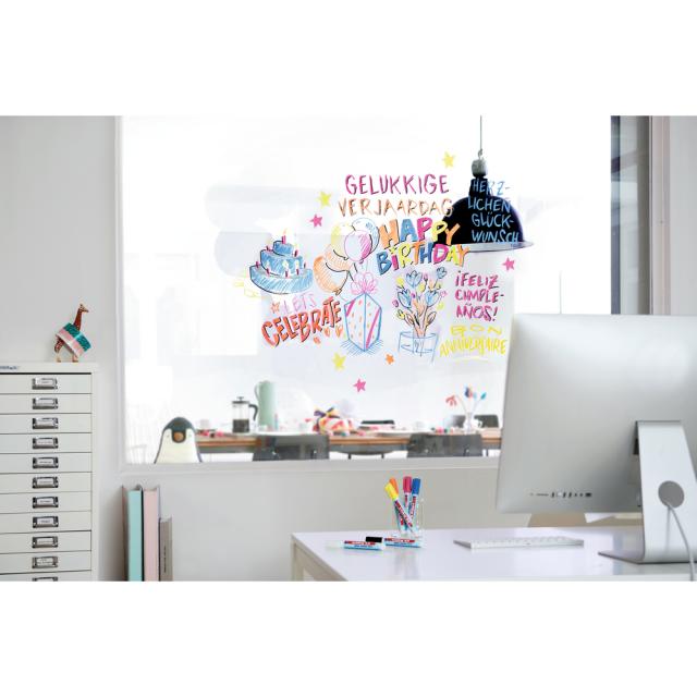 Marker pentru sticla Edding 95, set 4 culori asortate, varf rotund 1.5-3 mm, usor de sters