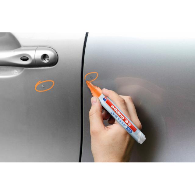 Marker pentru sticla Edding 95, set 4 culori asortate, varf rotund 1.5-3 mm, usor de sters