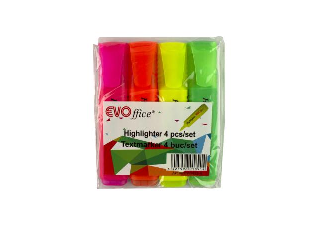 Textmarker EVOffice, corp dreptunghiula,r varf 1-5mm 4 culori/set