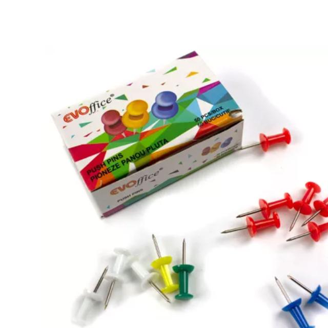 Pioneze color panou pluta, 50 bucati/cutie