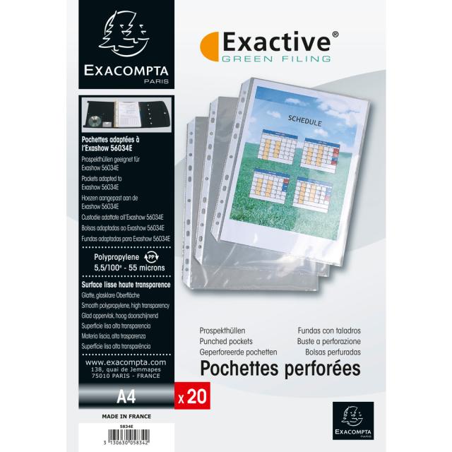 File protectie Exacompta Exactive, PP, cristal, portrait, A4, 20 bucati/set