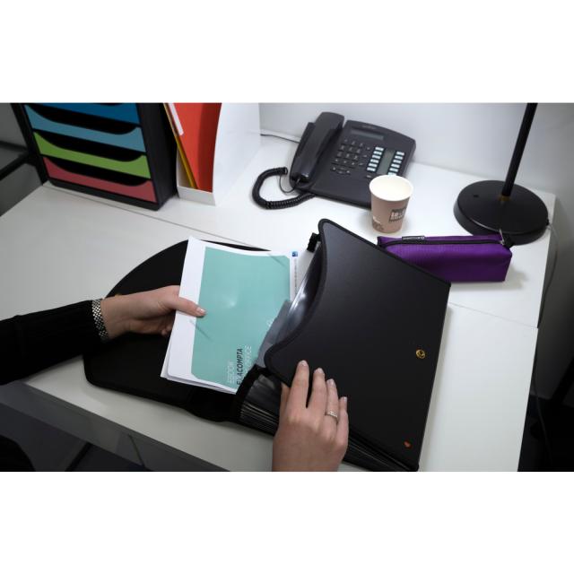 Mapa tip proiect Exacompta Exactive, A4, 13 compartimente, maner si inchidere cu capsa, negru