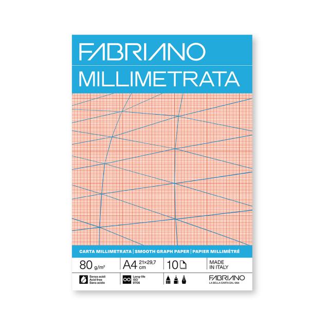 Bloc hartie milimetrica Fabriano, A4, 80g, 10 file