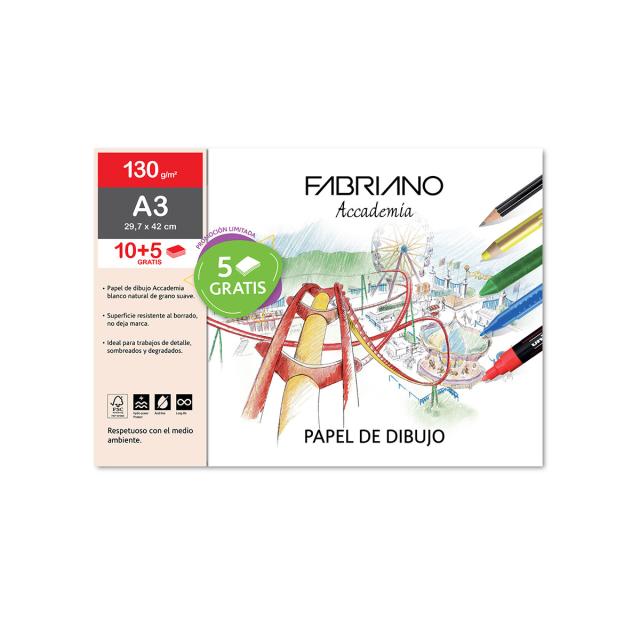 Bloc desen Fabriano Scuola, A3, 130g, 10+5 file