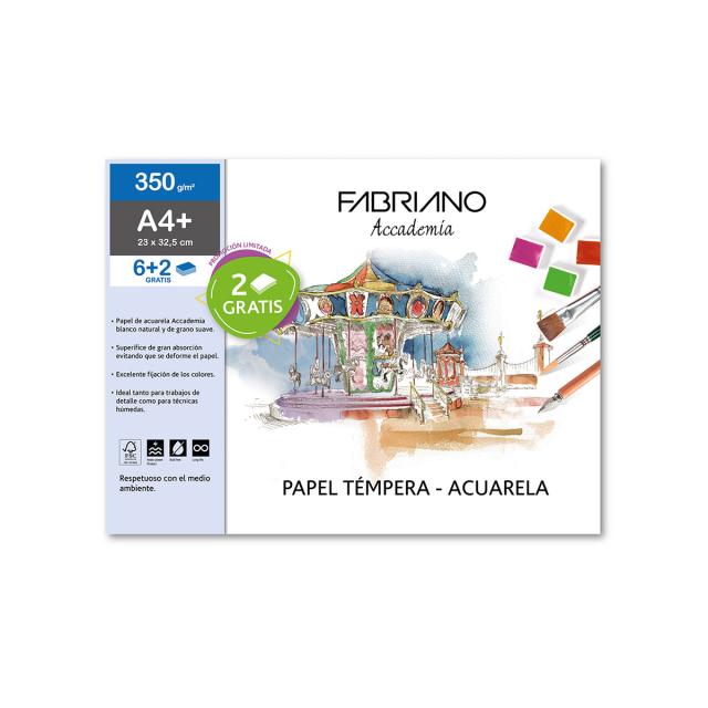 Bloc acuarela Fabriano Scuola, 24x32 cm, 350g, 6+2 file
