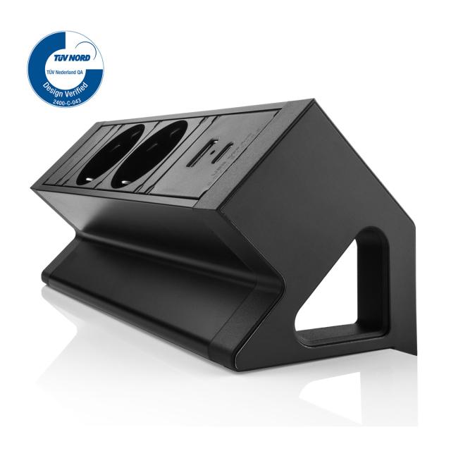 Priza birou fara gaurire blat Fellowes Desk Up 2x230V USB A+C, negru