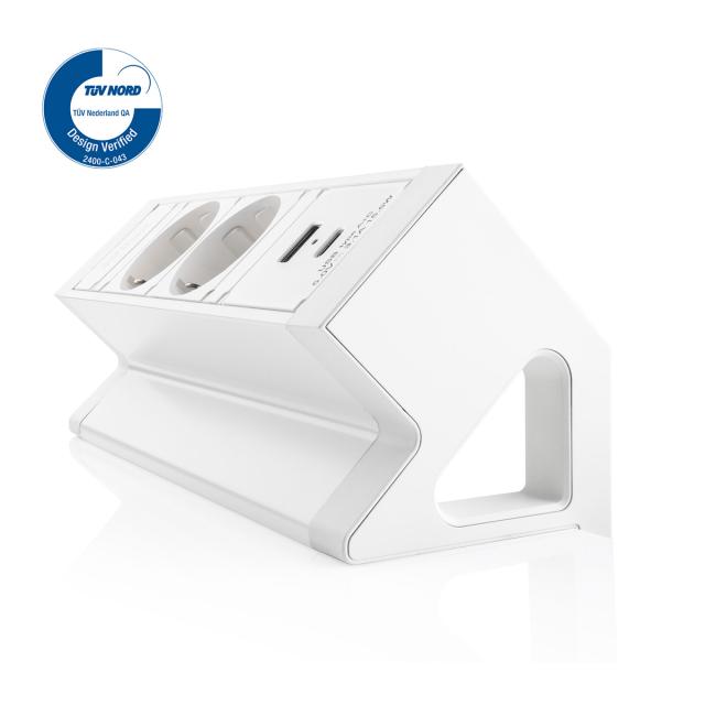 Priza birou fara gaurire blat Fellowes Desk Up 2x230V USB A+C, alb